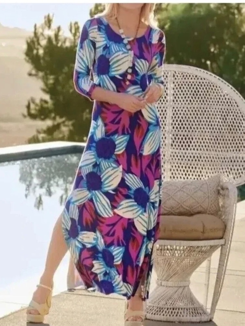Soft Surroundings NWOT Serena Maxi Dress Blue Floral